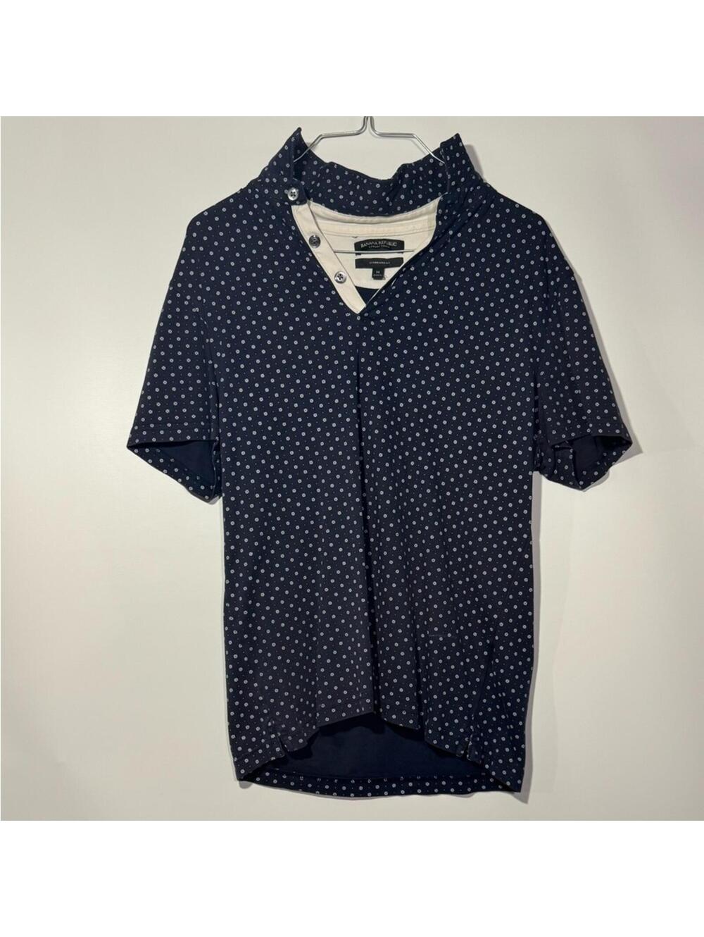 Banana Republic Navy Blue Polka Dot Short Sleeve Polo Shirt Medium